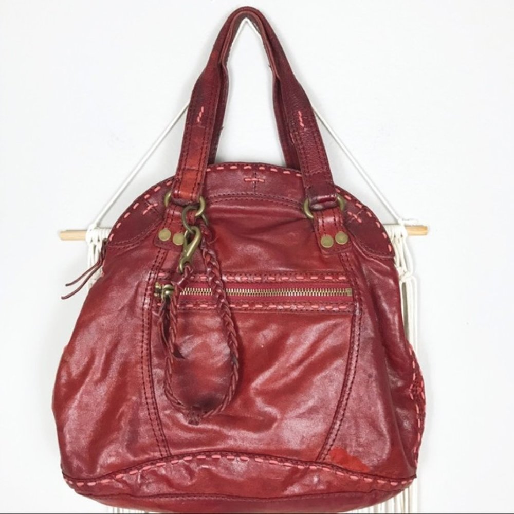 Lucky Brand Lamb Leather Vintage Inspired Tote Red